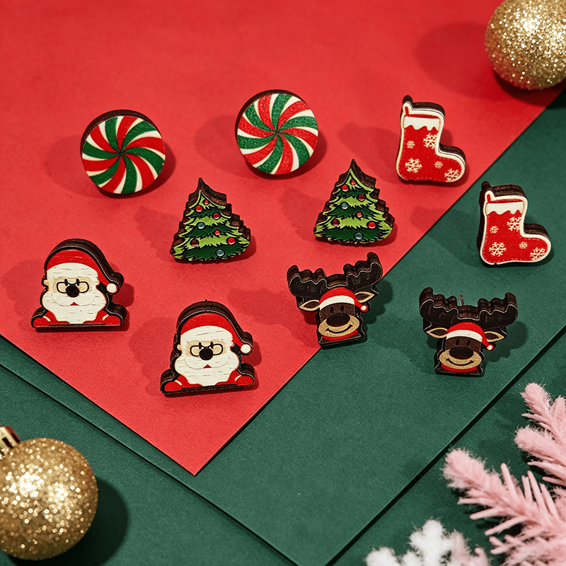 5-Pair Christmas Cartoon Stud Earrings Set